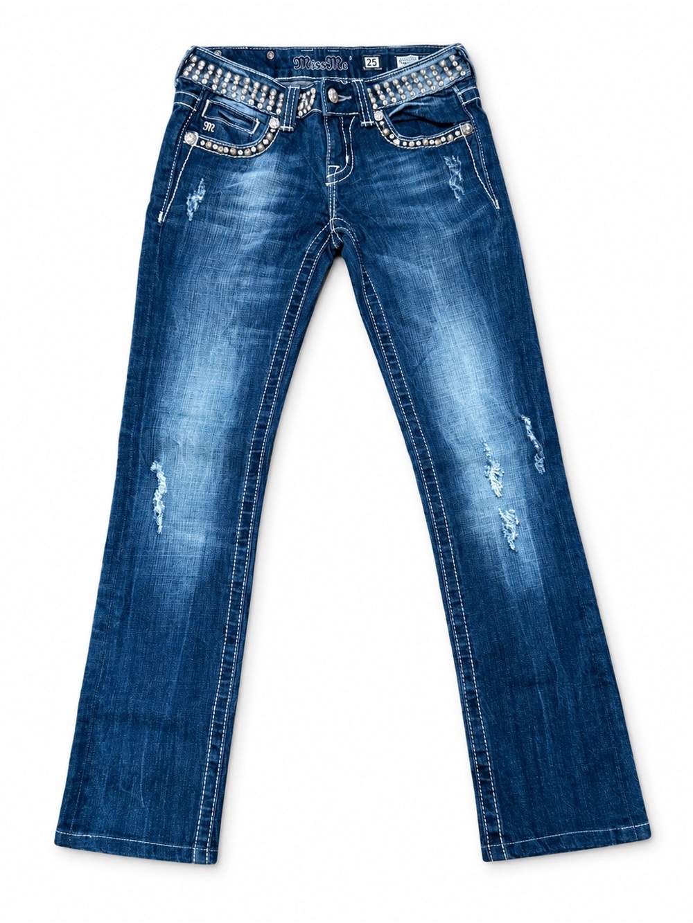 Miss Me Jeans Size 25 Straight Leg Studded Rhinestone Dark Wash JP5130ST